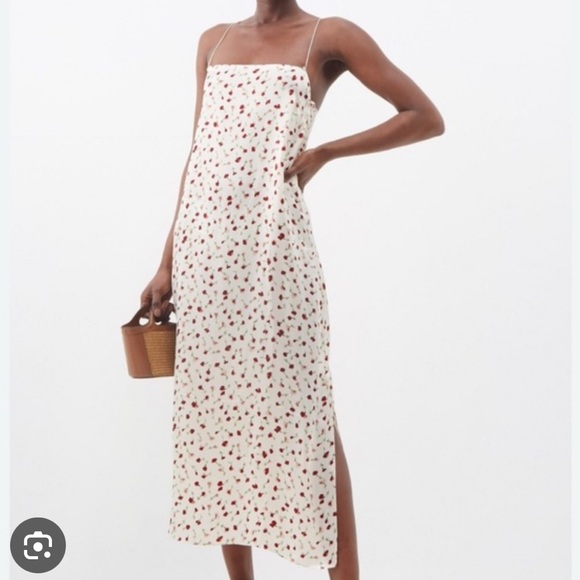 KHAITE Dresses & Skirts - KHAITE Cream Slip Dress with Red Floral Print